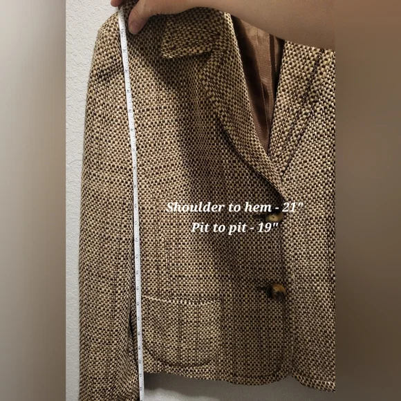 TALBOTS Women's Neutral Brown Tweed Jacket 14 - Picture 10 of 12